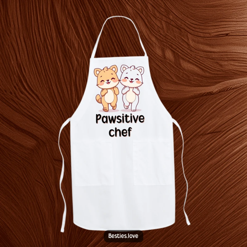 Funny kawaii animals holding paws and walking happily, a humorous apron for the kitchen, great gift.