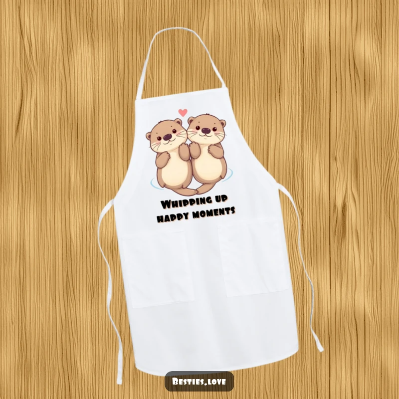 Funny apron with two playful otters floating on their backs, holding paws, perfect for a fun and aquatic cooking experience.