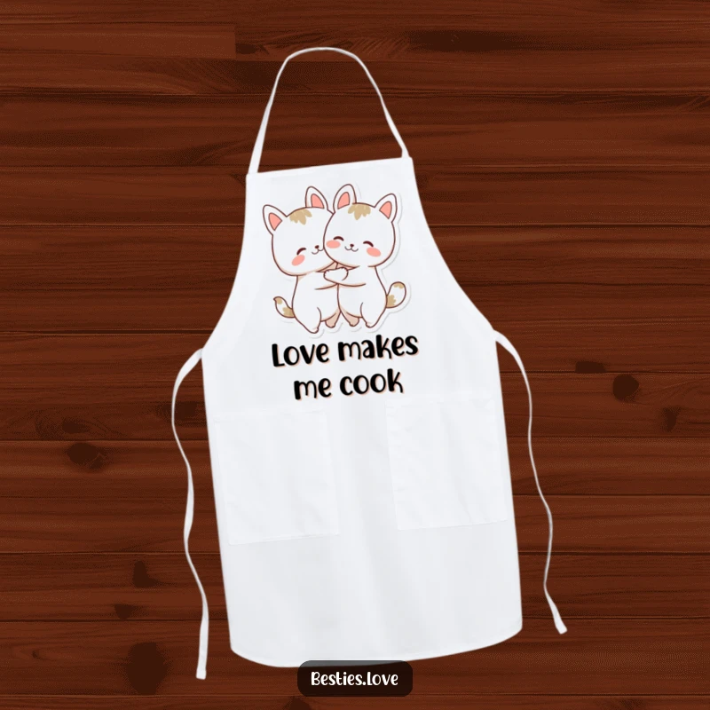 Funny Apron: Two cute animals in a tight, joyful hug, adding a humorous touch to cooking and baking activities.