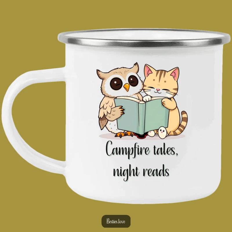 Funny Owl & Cat Camping Mug: Shared Stories Under the Stars