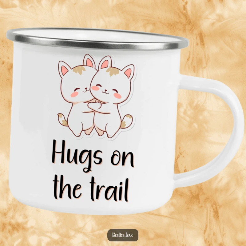 Funny Camping Mug: Two durable animal shapes hugging joyfully, perfect for outdoor adventures and sharing happy moments.