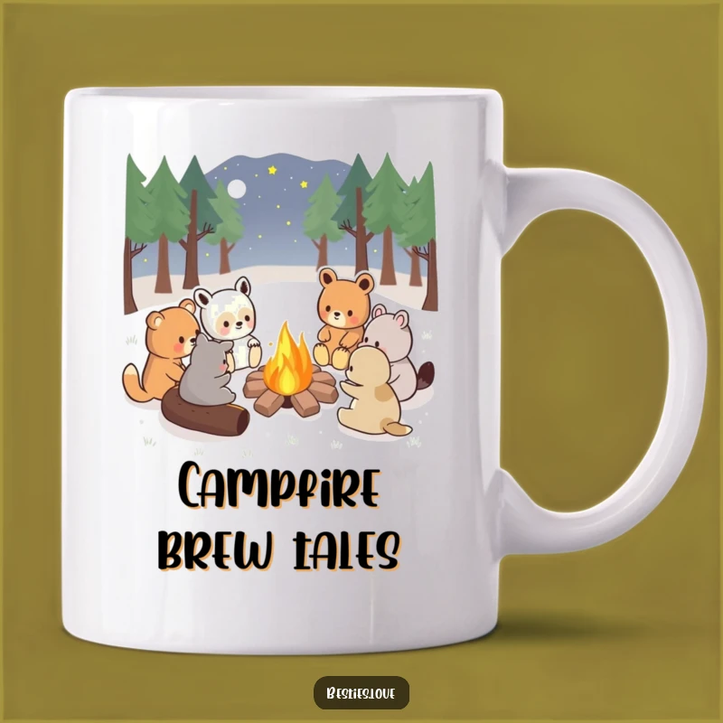Funny Kawaii Campfire Friends Mug, Cozy Storytelling Gift