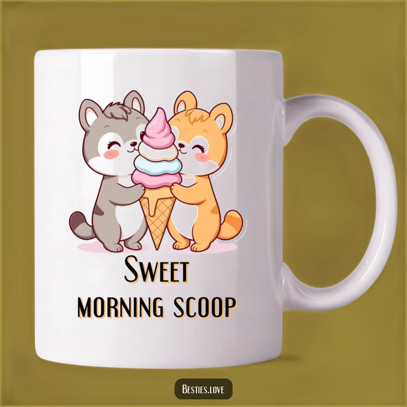 Funny Kawaii Ice Cream Pals Mug, Sweet Joyful Gift for Couples