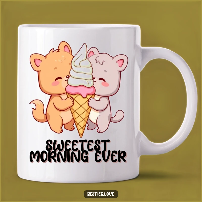 Funny Animal Ice Cream Friends Mug - Sweet Sharing Joyful Gift