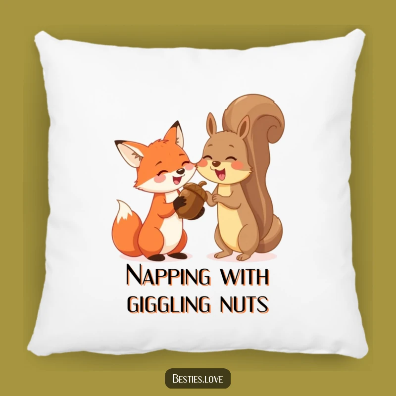 Funny Fox & Squirrel Pillow: Cozy Comfort with Giant Acorn Laughing Friends