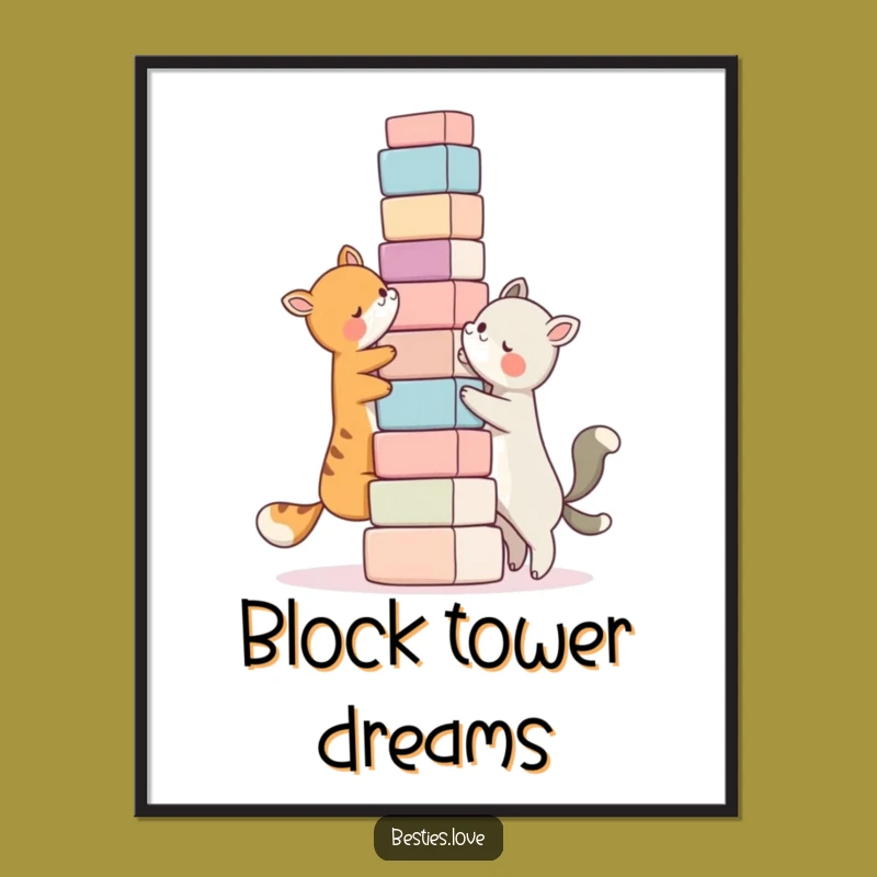 Funny Bestie Block Tower Digital Art, Animal Pals Print, Amazing Funny Gift