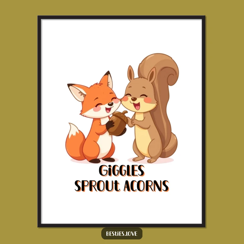 Funny Fox & Squirrel Digital Print: Giggle-Inducing Woodland Art for Your Wall