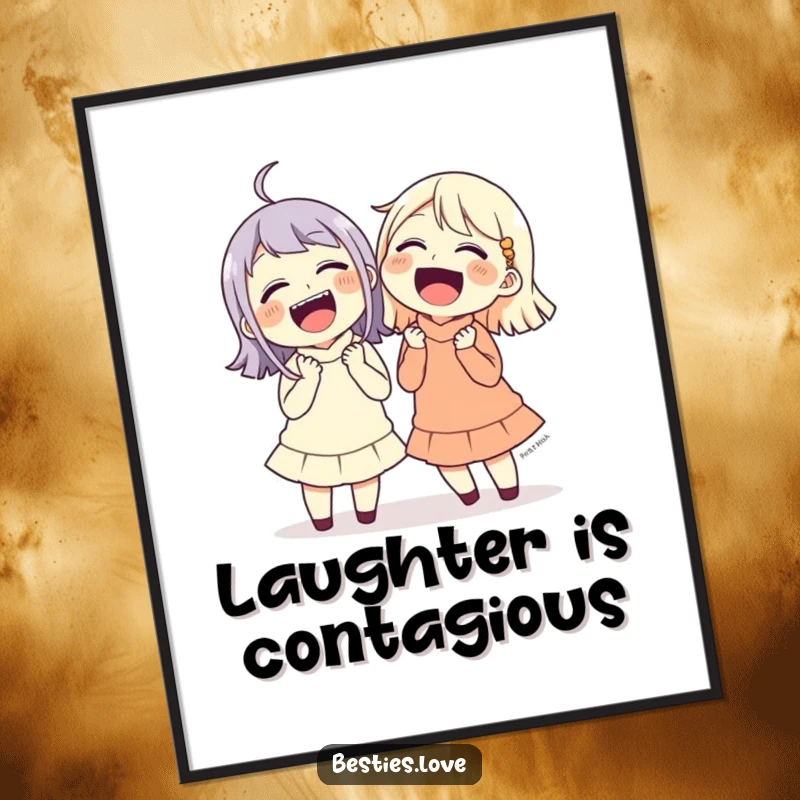 Funny friends laughing uncontrollably, holding their sides, a humorous digital art print for instant decor.