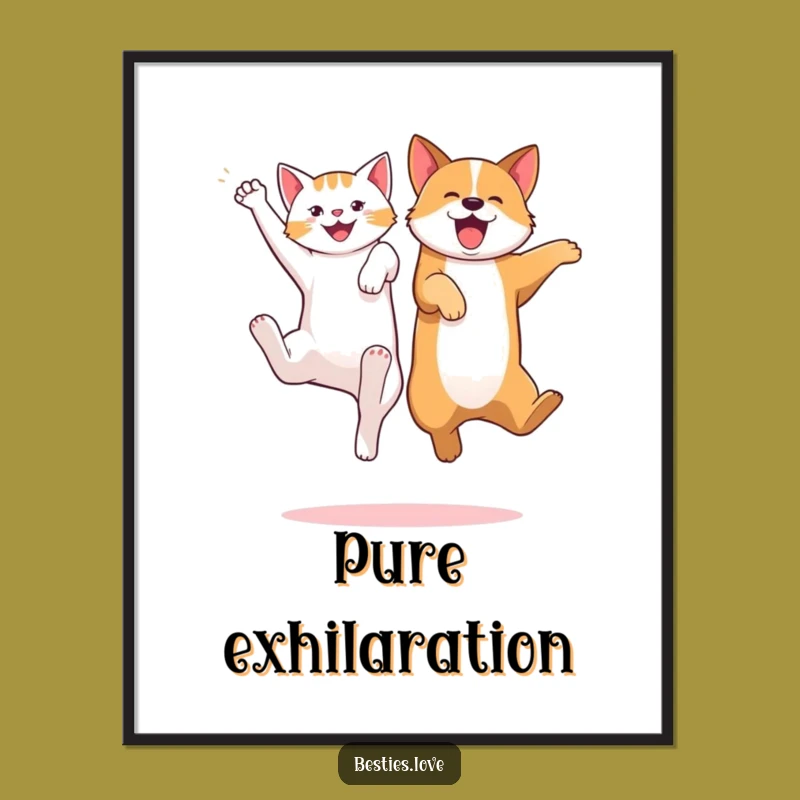 Funny Cat Dog Jump Digital Art - Playful Pet Pals Printable Decor