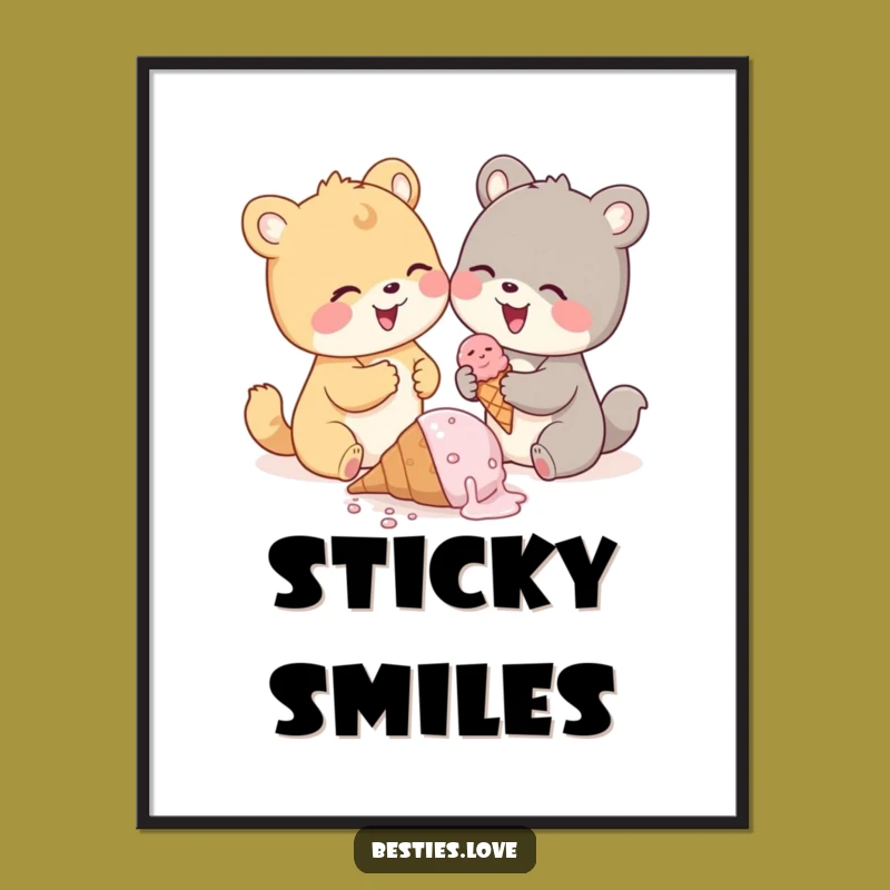 Funny Ice Cream Mishap Digital Art, Cute Animal Pals Print, Amazing Funny Gift