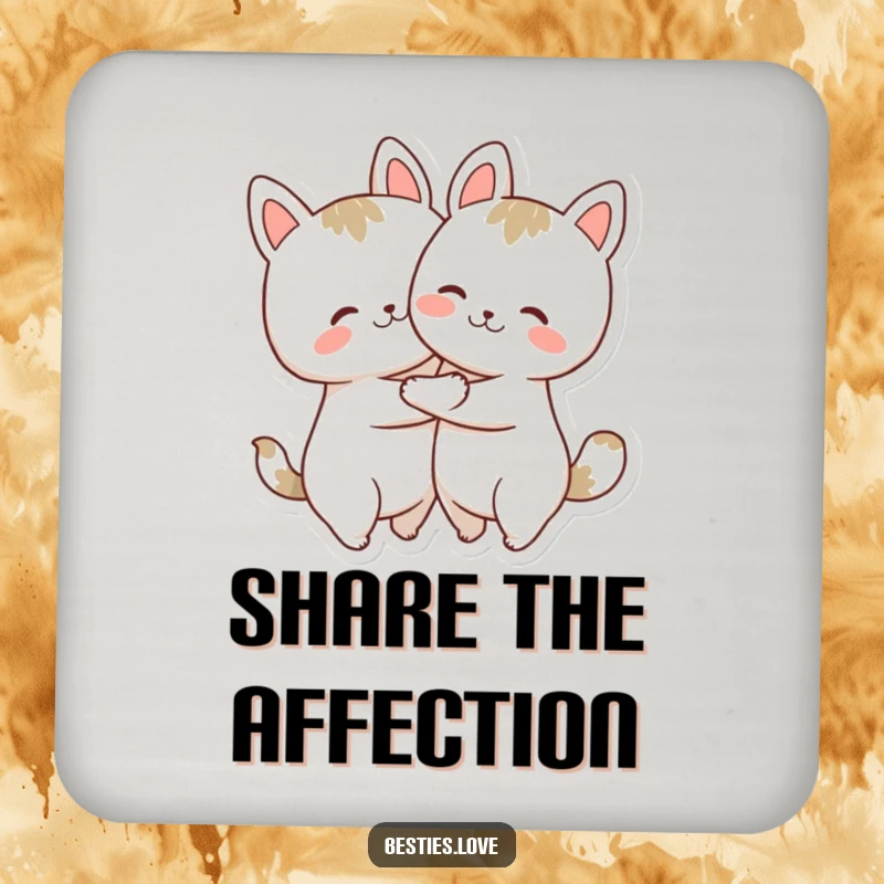 Funny Drink Coasters: Two adorable animals in a tight, joyful hug, protecting surfaces with charm and humor.