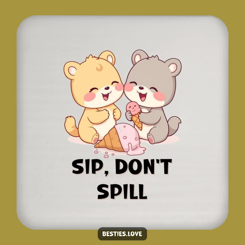 Funny Ice Cream Drop Coaster, Cute Animal Pals Drink Holder, Memorable Funny Gift