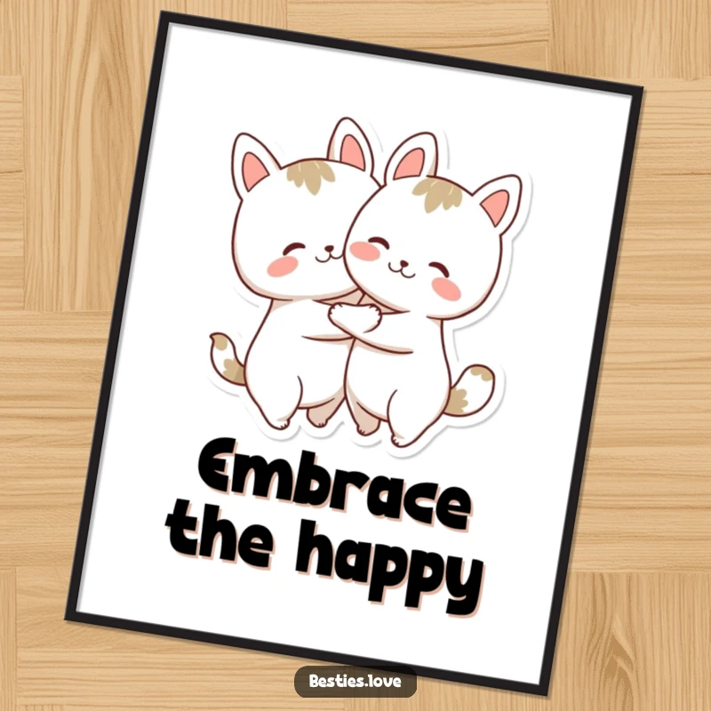 Funny Poster: Adorable animal shapes hugging tightly with exuberant smiles, creating a cheerful and humorous decoration.