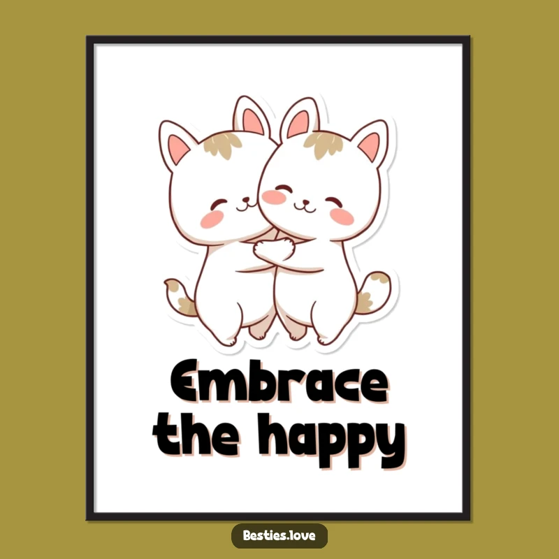 Funny Hugging Animals Poster: Joyful Companions Art Print, a Whimsical Funny Gift for Walls