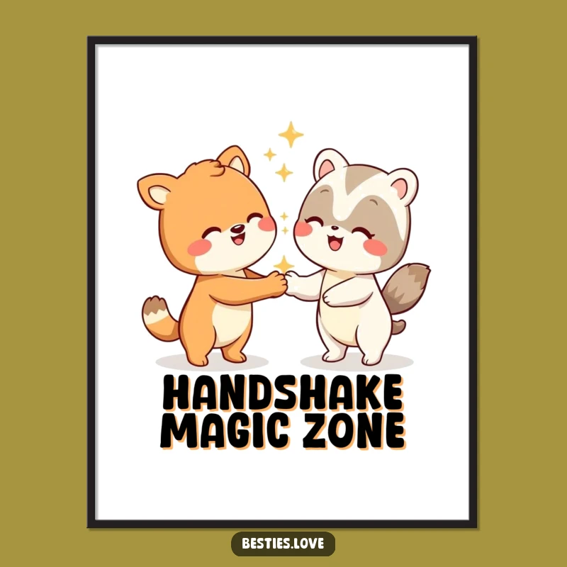 Funny Animal Silly Handshake Poster - Joyful Wall Art