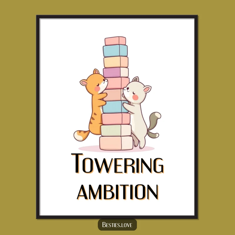 Funny Bestie Block Tower Poster, Animal Pals Art, Stunning Funny Gift