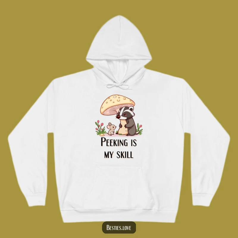 Cozy Funny Shy Mouse Badger Hoodie - Cute Forest Friends Gift