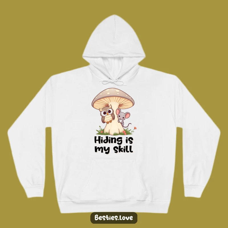Funny Owl & Mouse Hoodie - Cozy Best Friends Mushroom Peek Comfort