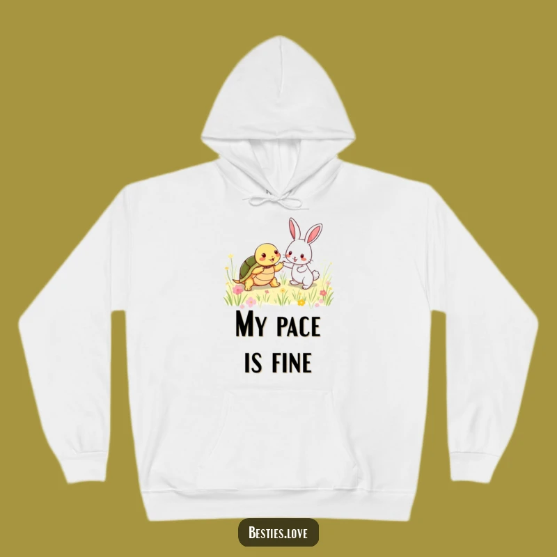 Cozy Funny Friendship Frolic Hoodie: Turtle & Rabbit Tagging Fun, Ultimate Funny Gift