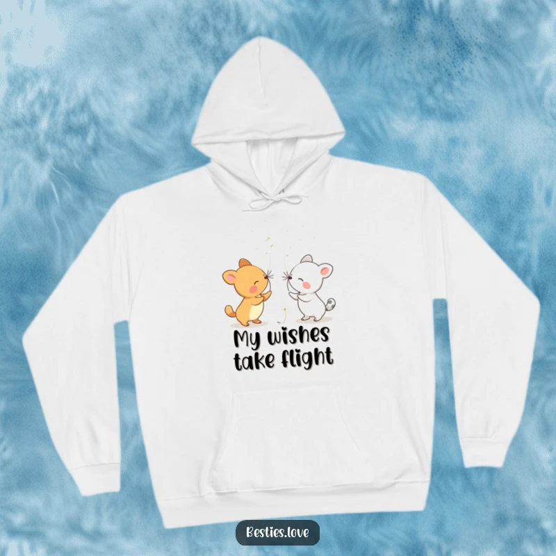 Funny Dandelion Wishes Animals Hoodie depicting two creatures sharing a quiet moment, blowing dandelion seeds into the wind.