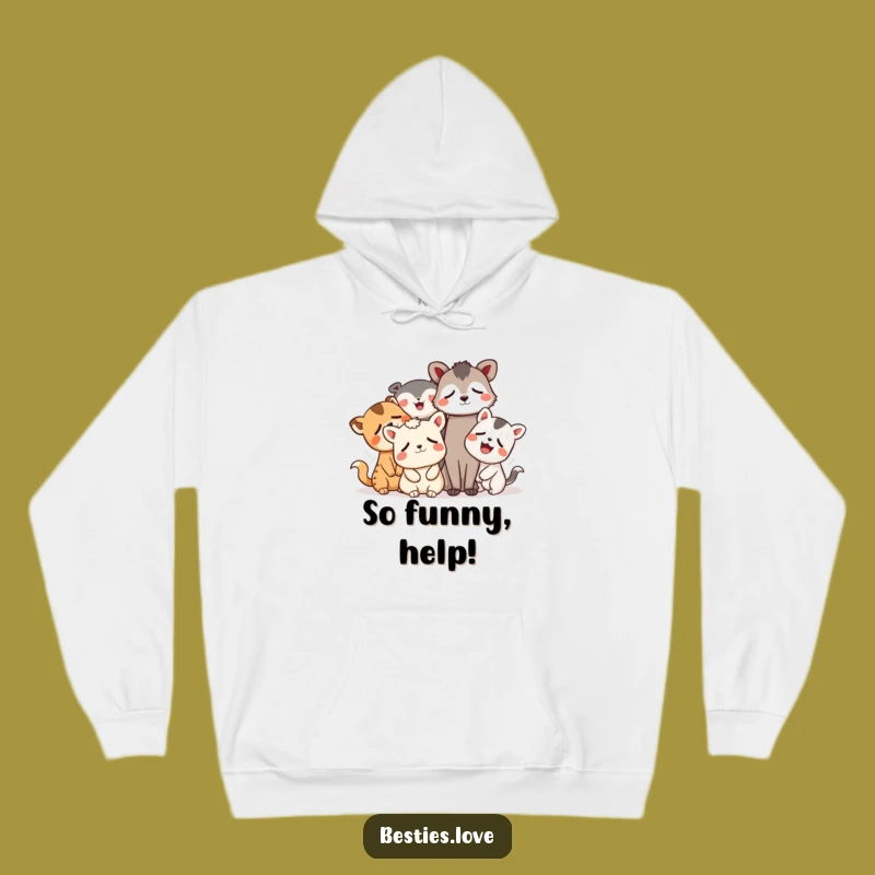Cozy Funny Animal Laughing Friends Hoodie - Warm Laughter Gift