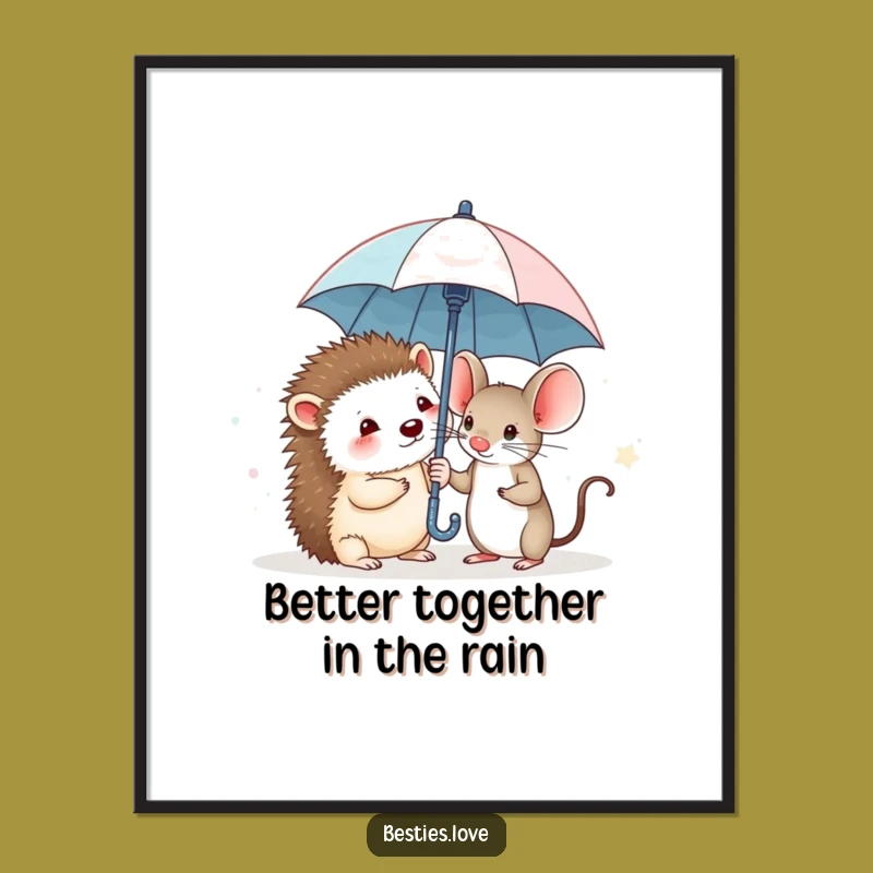 Free Printable Wall Art: Hedgehog & Mouse Umbrella, Funny Downloadable Decor