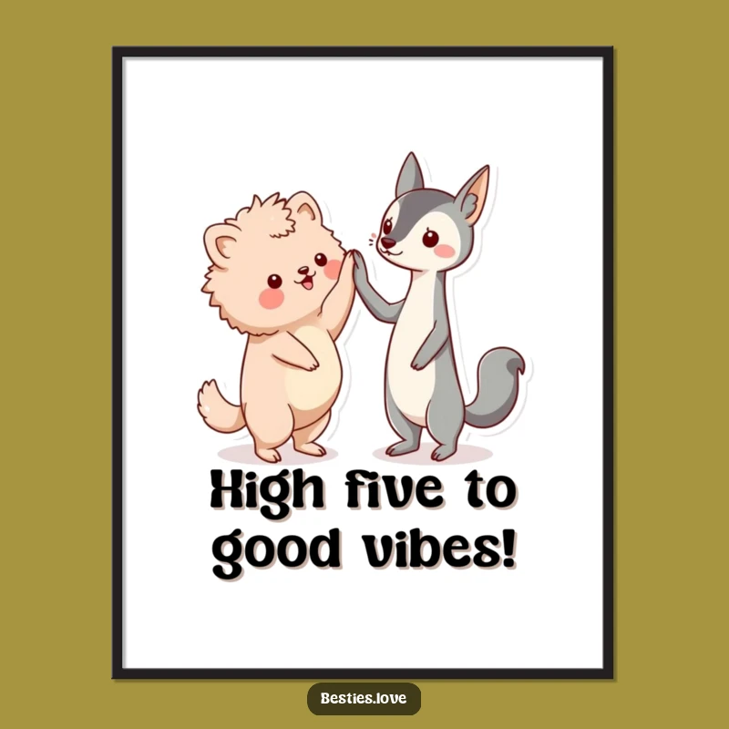 Free Printable Kawaii Wall Art: Adorable Friends High-Fiving for a Cheerful Space