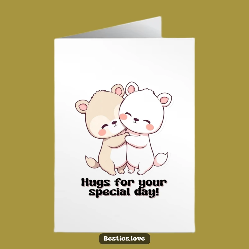 Free Printable Birthday Card: Cute Hugging Animals, DIY Downloadable Gift for Sweethearts