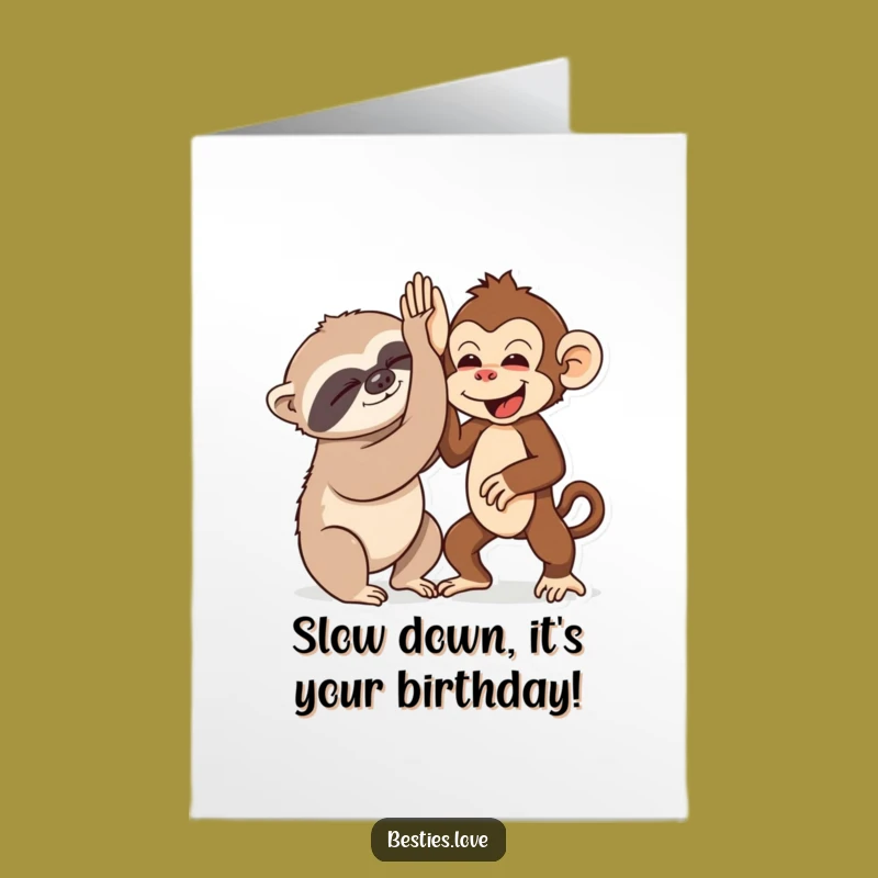 Free Printable Birthday Card: Sloth & Monkey High-Five, Funny Downloadable Gift for Contrast
