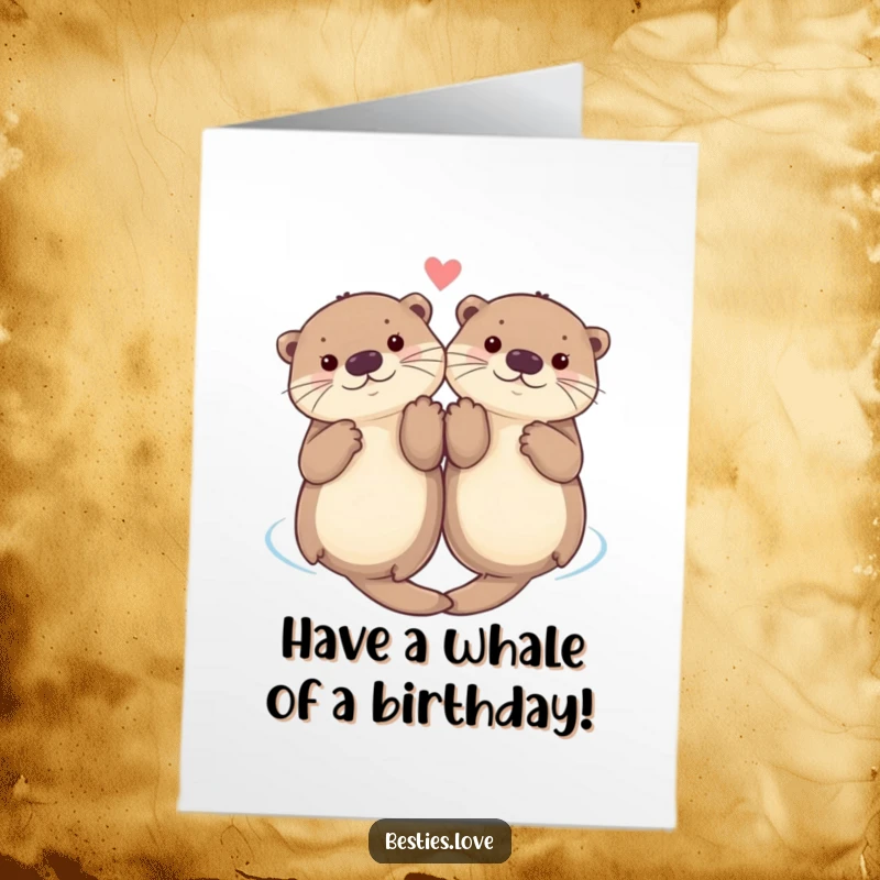 Funny Free Printable Birthday Card: Two playful otters holding paws while floating happily on their backs.
