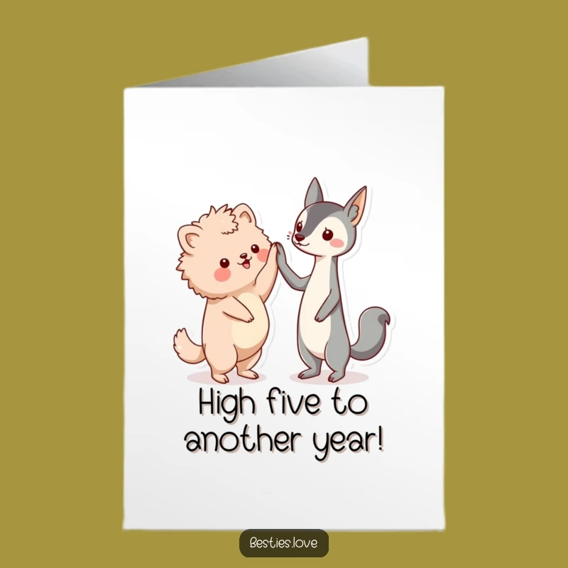 Free Printable Bestie Birthday Card: Kawaii Pals High-Fiving for Your Special Day