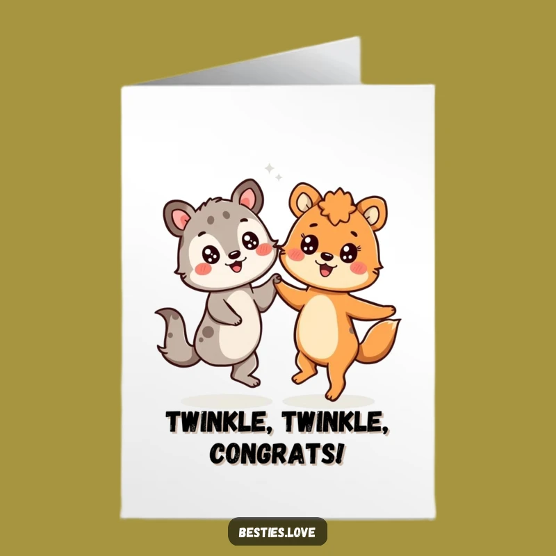 Free Printable Congrats Card: Dancing Starry-Eyed Duo, Cheerful Downloadable Gift