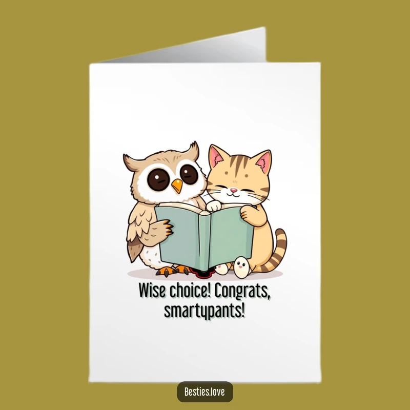 Free Printable Congrats Card: Owl & Cat Book Smile, Funny Downloadable Gift