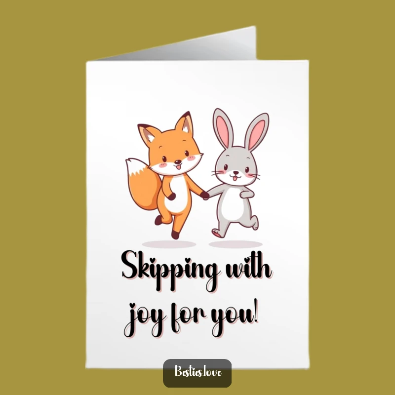 Free Printable Fox Rabbit Friends Congrats Card - Joyful Downloadable