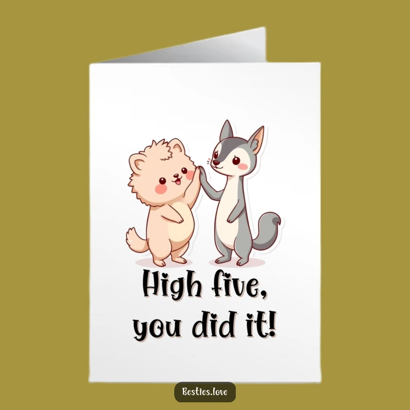 Free Printable Kawaii Congrats Card: Besties High-Fiving Your Monumental Success