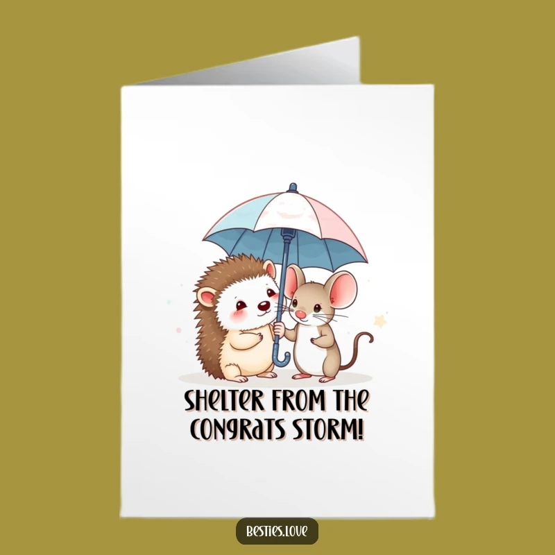 Free Printable Congrats Card: Hedgehog & Mouse Umbrella, Funny Downloadable Gift