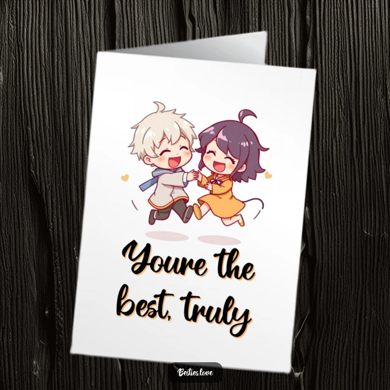 Funny Free Printable Thank You Card: Two quirky characters in a spirited chase, a visual representation of joyful gratitude.