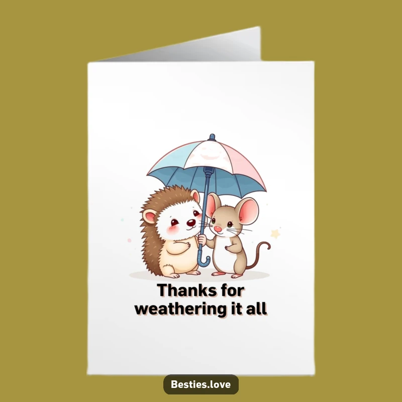 Free Printable Thank You Card: Hedgehog & Mouse Umbrella, Funny Downloadable Gift