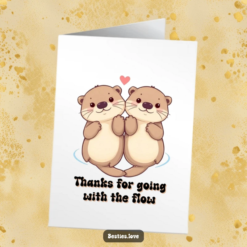 Funny Free Printable Thank You Card: Features two playful otters holding paws while floating on their backs.