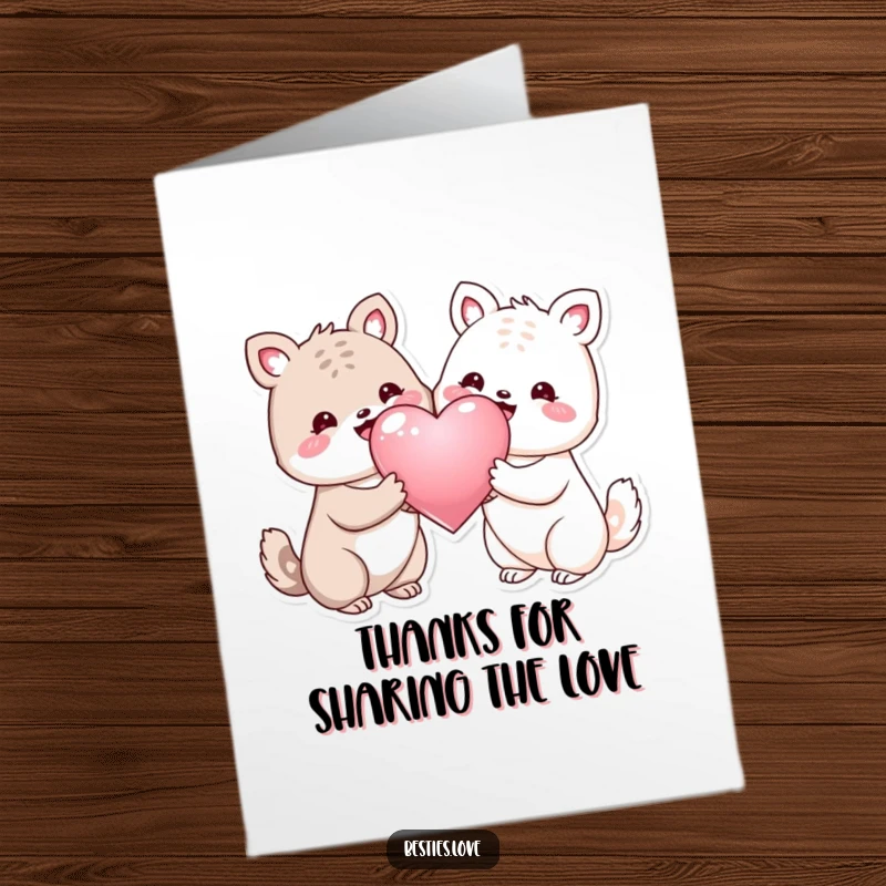 Funny Free Printable Thank You Card: Two cheerful animals showcasing a massive, gleaming heart, conveying warm thanks.