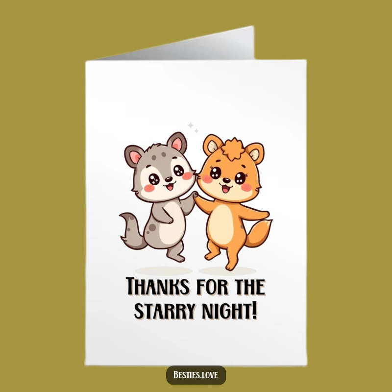 Free Printable Thank You Card: Dancing Pals, Starry Eyes, Funny Downloadable Gift