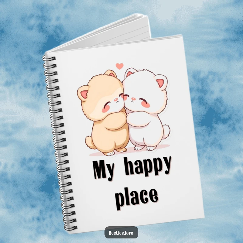 Funny notebook illustrated with two fluffy animals sharing a tight, loving hug, perfect for jotting down notes and expressing affection.