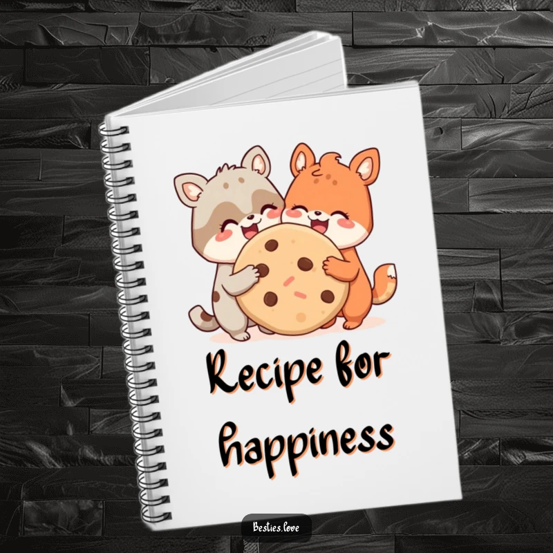 Funny notebook illustrated with two happy animal friends sharing a giant cookie, perfect for notes, journaling, and creative writing.