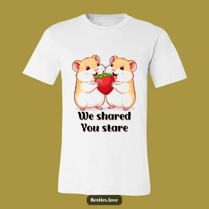 Funny Hamster T-Shirt: Two Best Friends Sharing a Giant Strawberry Joyfully
