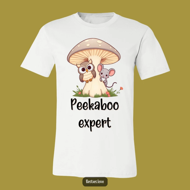 Funny Owl & Mouse T-Shirt - Best Friends Mushroom Peek Design