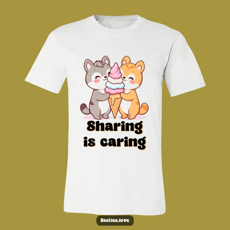 Funny Kawaii Ice Cream Sharing T-Shirt, Cute Joyful Gift