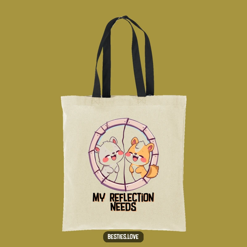 Funny Animal Friends Cracked Mirror Tote Bag: Carry Your Laughs Everywhere